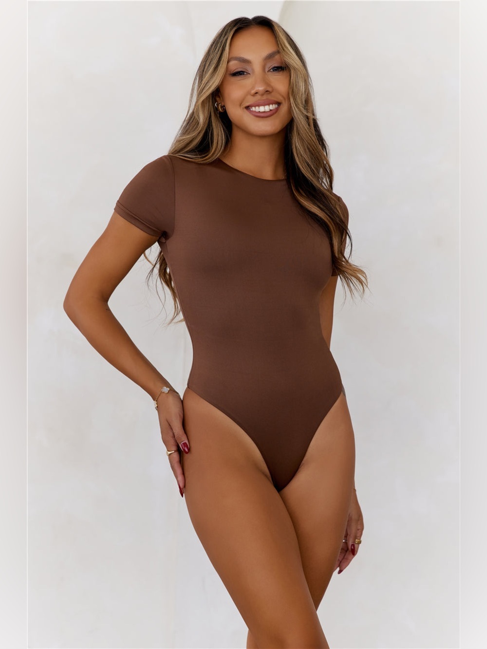 Hello Molly Chocolate Brown Base Core Contour Bodysuit, Size XS